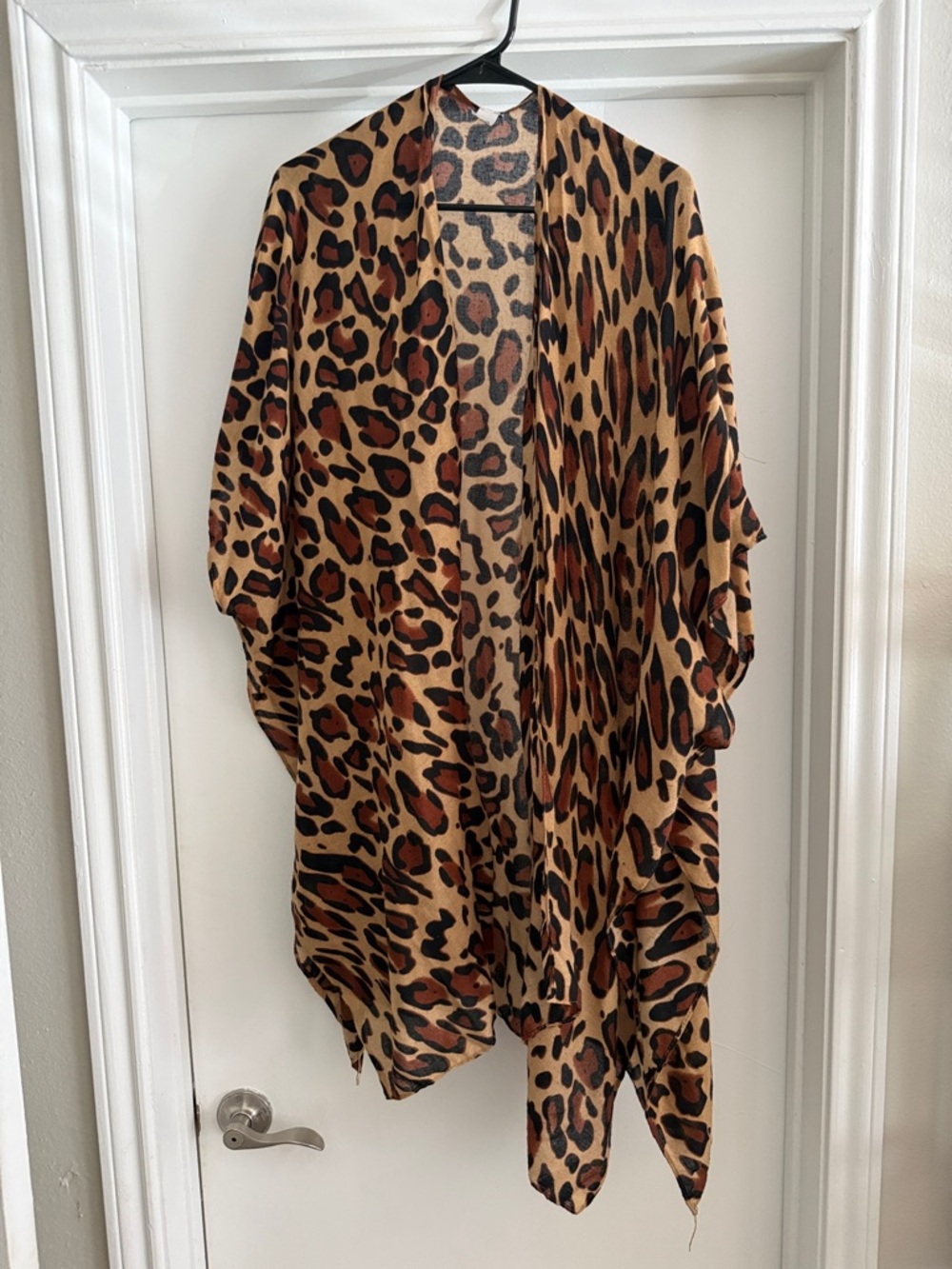 Size: 1/2X - Leopard Print Open Front Kimono Jacket - Tan/Brown